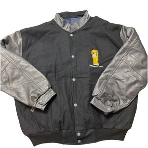 Vintage Wool Leather Varsity Jacket Black Large Chiltepec Mexico Letterman